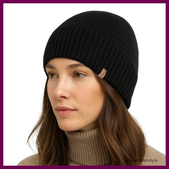 Oversized Merino Wool Beanie Satin Lined Cuffed Fisherman Hat Unisex Winter main image 5